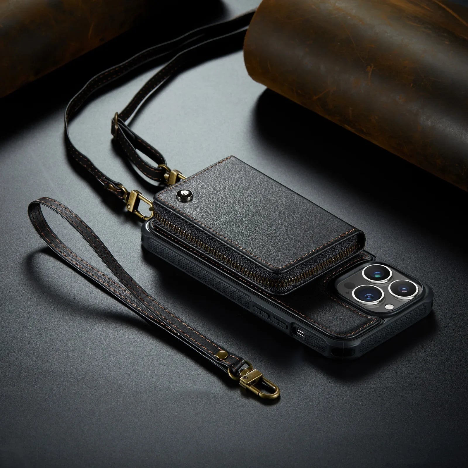 Premium iPhone Case MagSafe Compatible Magnetic Crossbody Wallet Cover PU Leather Card Holder Strap Stand Shockproof Full Protection Slim Design
