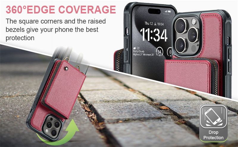 Premium iPhone Case MagSafe Compatible Magnetic Crossbody Wallet Cover PU Leather Card Holder Strap Stand Shockproof Full Protection Slim Design