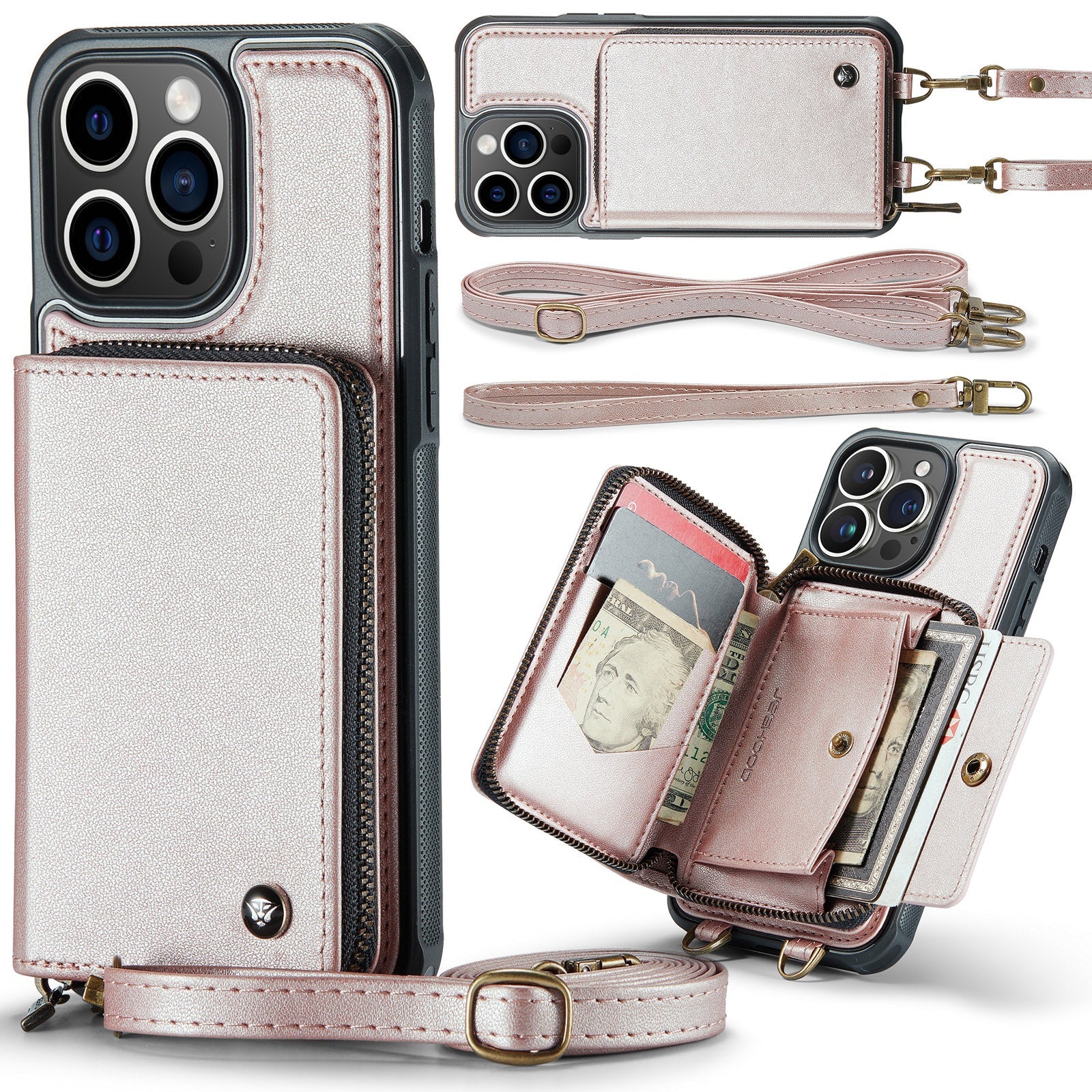 Premium iPhone Case MagSafe Compatible Magnetic Crossbody Wallet Cover PU Leather Card Holder Strap Stand Shockproof Full Protection Slim Design