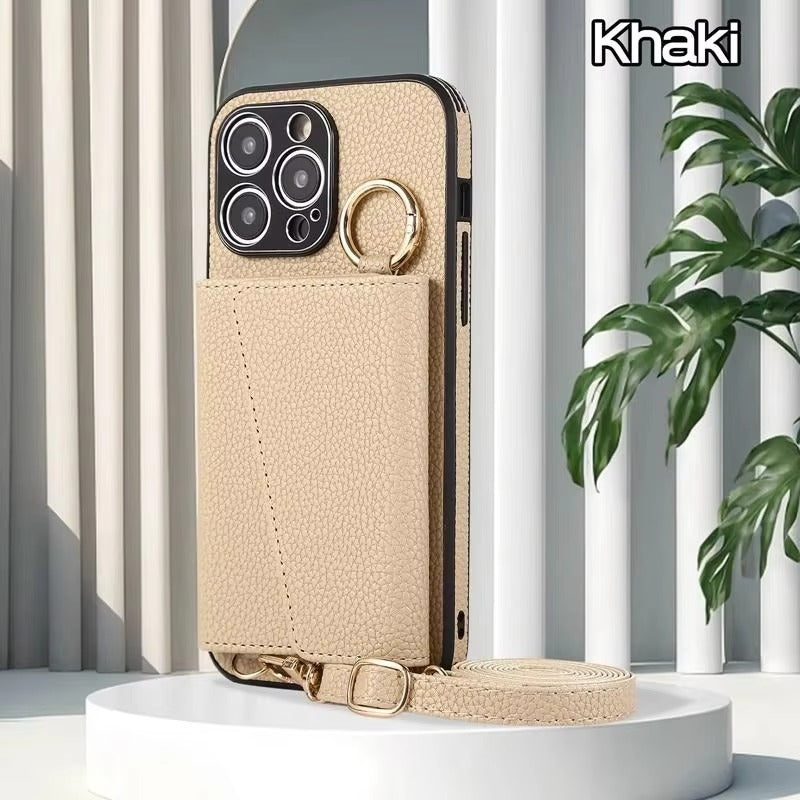 Premium iPhone Case MagSafe Compatible Magnetic Crossbody Wallet Cover PU Leather Card Slots Finger Ring Buckle Strap Shockproof Full Protection Slim Design