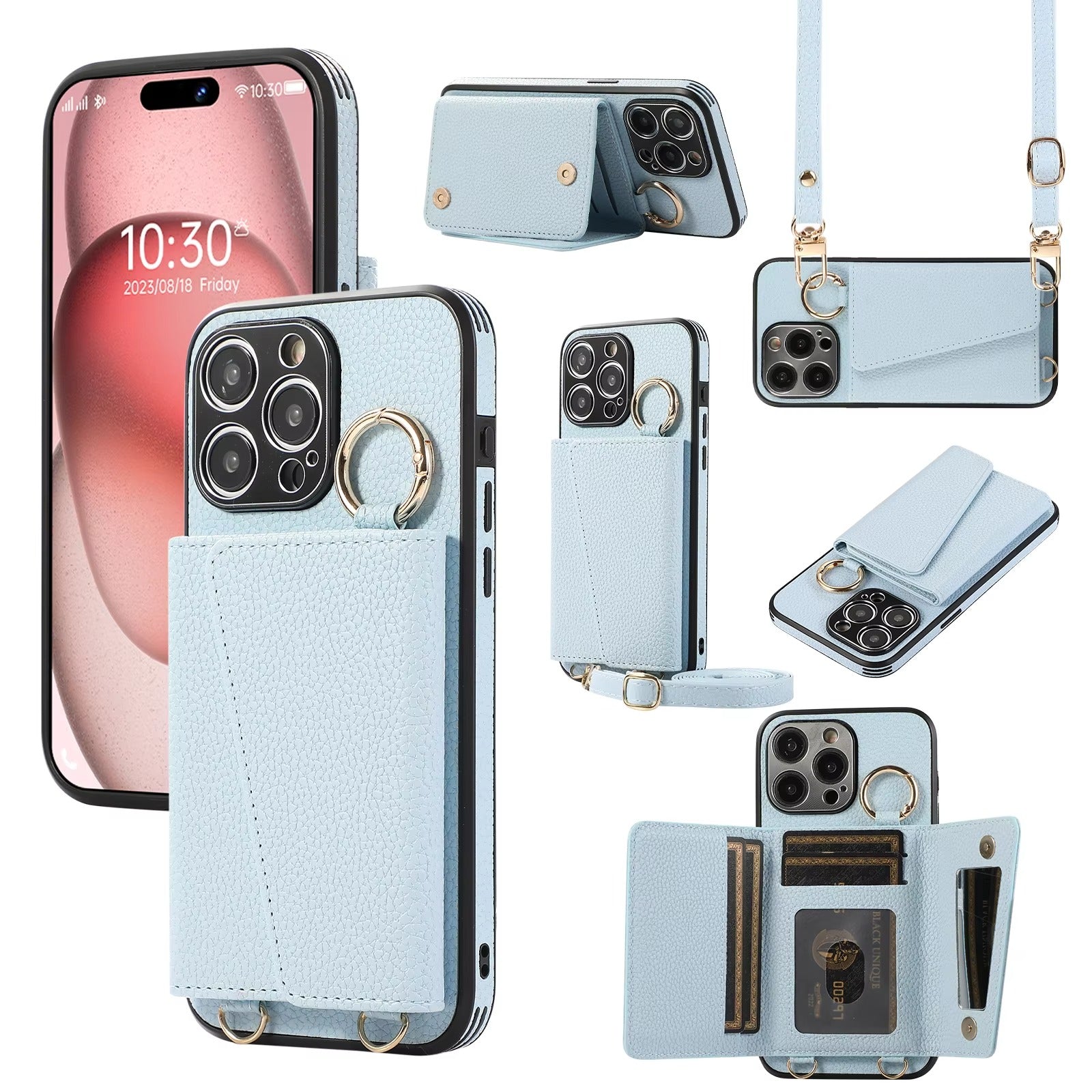 Premium iPhone Case MagSafe Compatible Magnetic Crossbody Wallet Cover PU Leather Card Slots Finger Ring Buckle Strap Shockproof Full Protection Slim Design