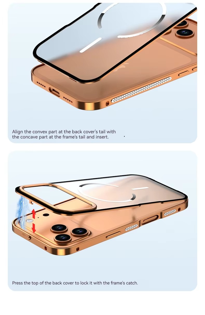 Premium iPhone Case MagSafe Compatible Magnetic Protective Cover Aluminum Alloy Frame Frosted Matte Back Raised Camera Lens Protection Slim Design
