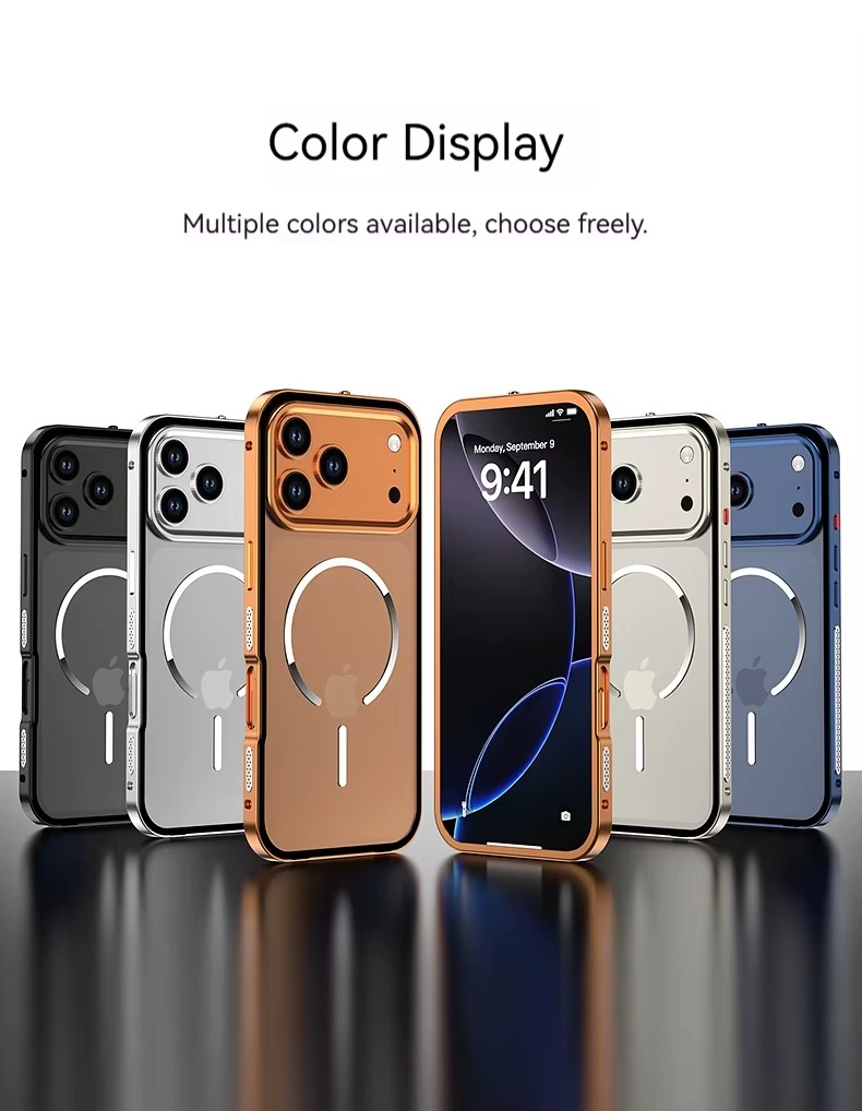 Premium iPhone Case MagSafe Compatible Magnetic Protective Cover Aluminum Alloy Frame Frosted Matte Back Raised Camera Lens Protection Slim Design