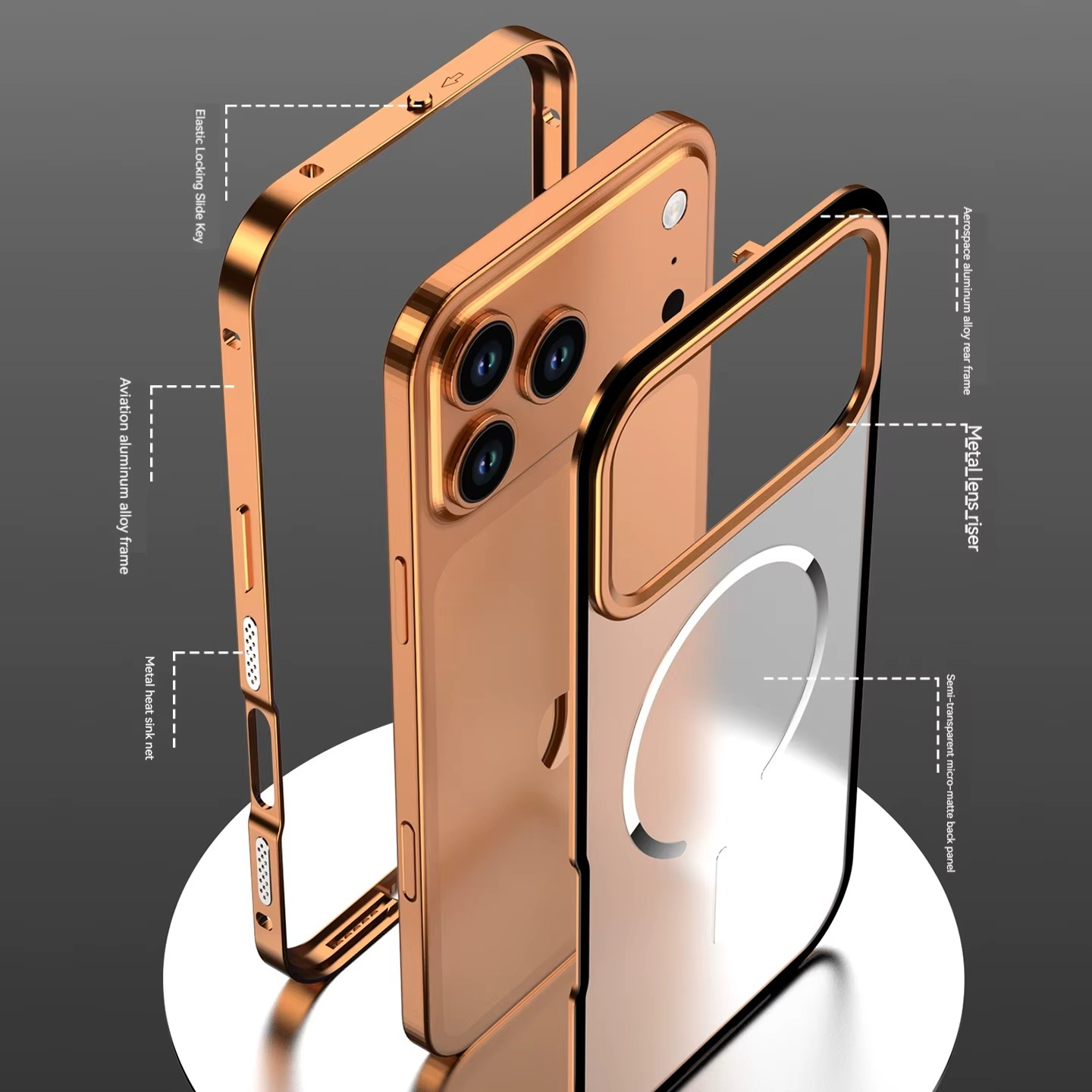 Premium iPhone Case MagSafe Compatible Magnetic Protective Cover Aluminum Alloy Frame Frosted Matte Back Raised Camera Lens Protection Slim Design