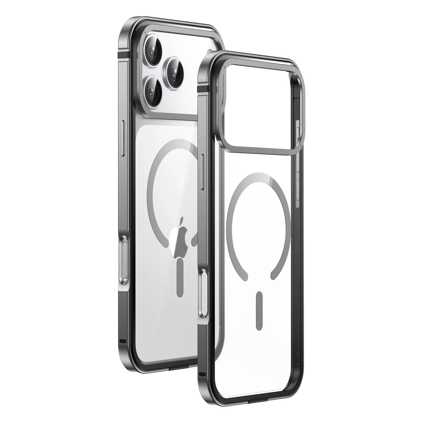 Premium iPhone Case MagSafe Compatible Magnetic Protective Cover Aluminum Alloy Frame Transparent Back Shockproof Protection Camera Lens Guard Slim Design