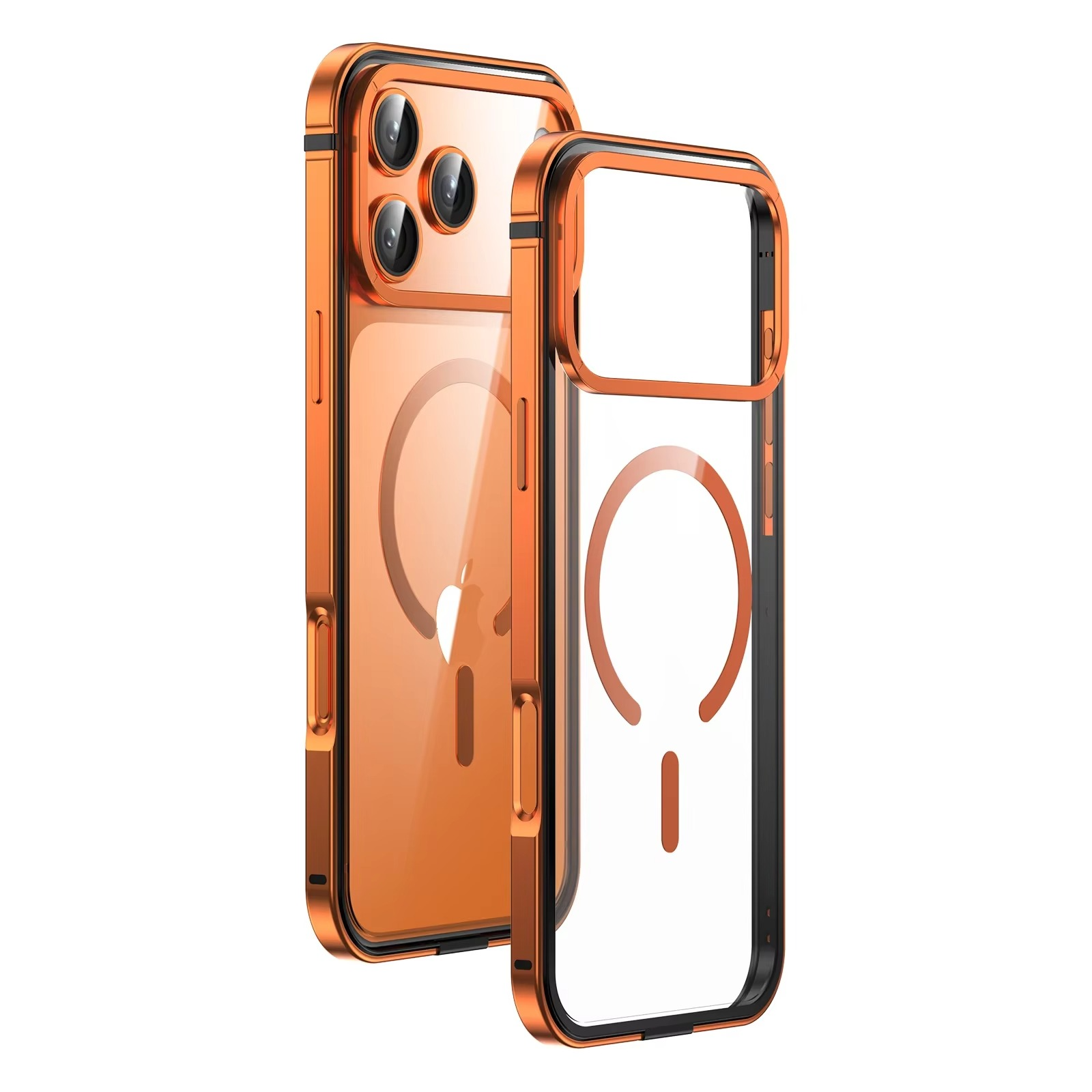 Premium iPhone Case MagSafe Compatible Magnetic Protective Cover Aluminum Alloy Frame Transparent Back Shockproof Protection Camera Lens Guard Slim Design