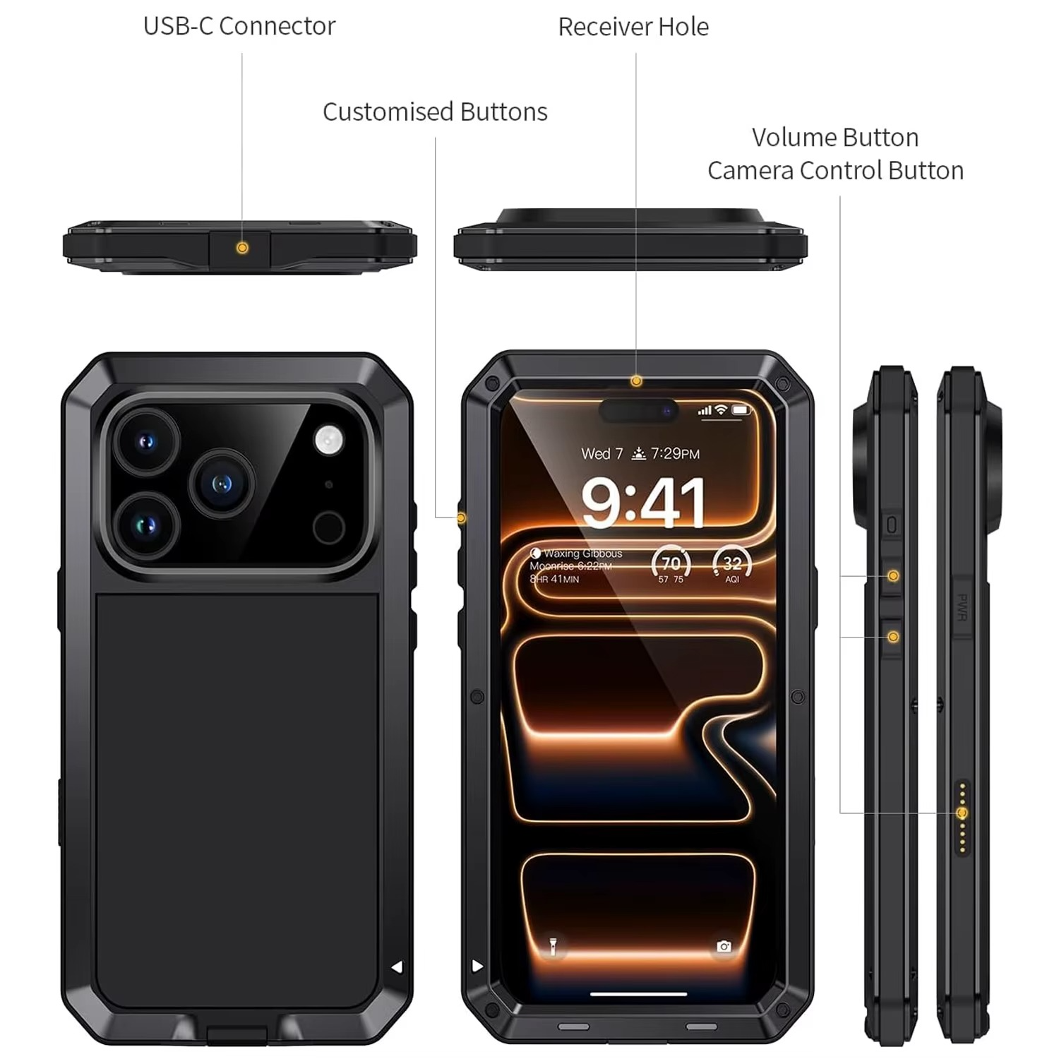 Premium iPhone Case MagSafe Compatible Magnetic Protective Cover Aluminum Armor Frame Heavy Duty Shockproof Built-in Glass Screen Protector Camera Lens Guard Full Protection