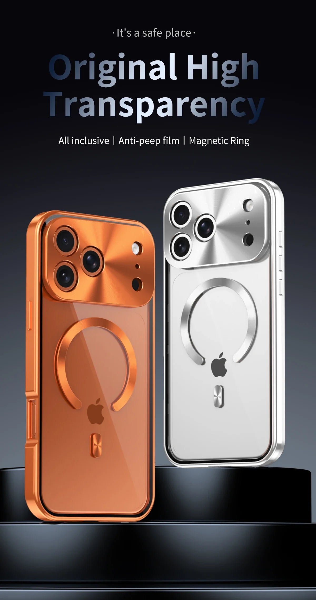 Premium iPhone Case MagSafe Compatible Magnetic Protective Cover Aluminum Frame Privacy Screen Protector Clear Back Shockproof Camera Lens Guard Slim Design
