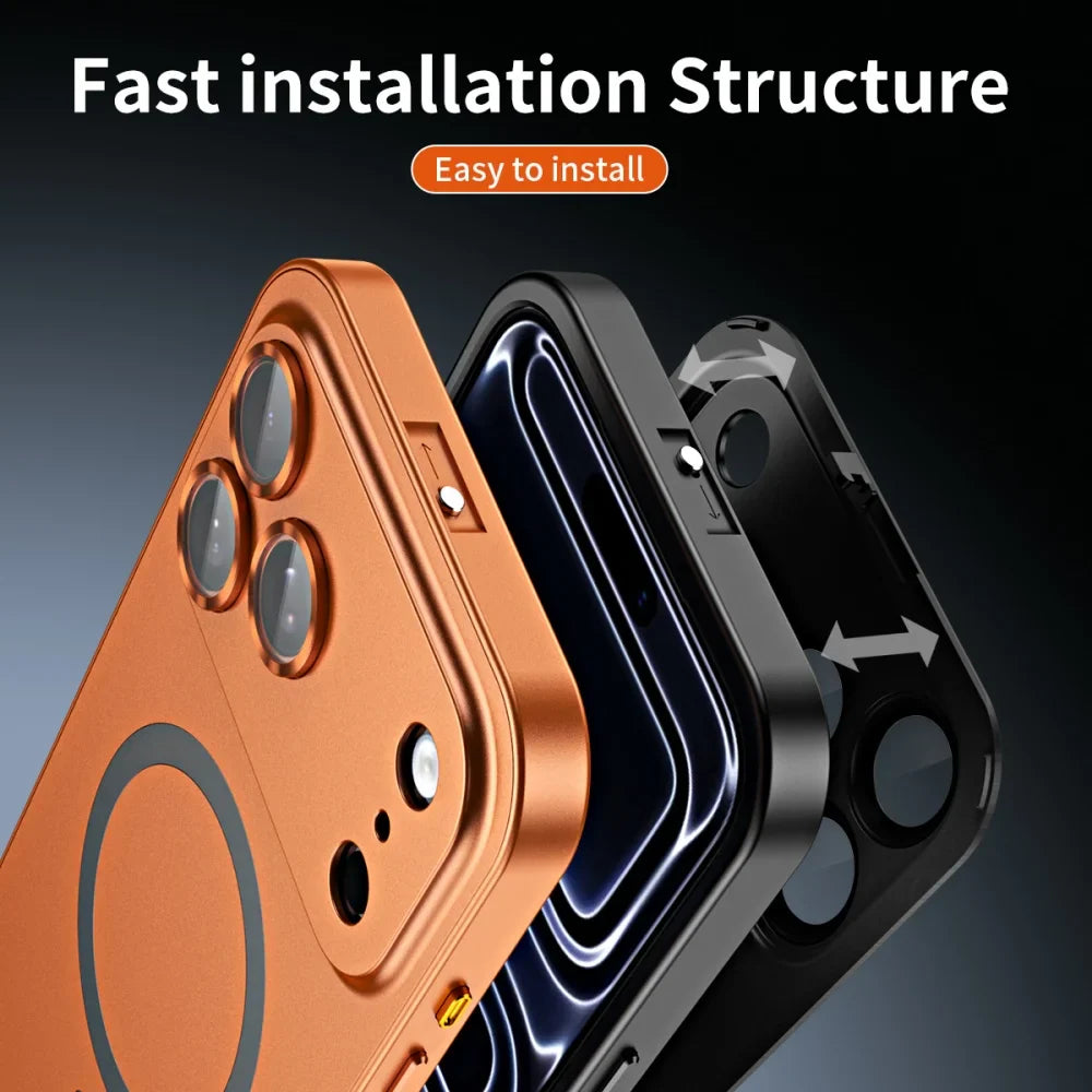 Premium iPhone Case MagSafe Compatible Magnetic Protective Cover Aluminum Metal Frame PC Back Shockproof Camera Lens Protection Ultra Thin Full Protection