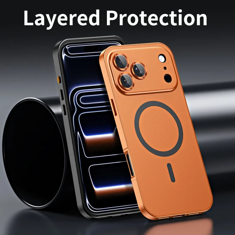 Premium iPhone Case MagSafe Compatible Magnetic Protective Cover Aluminum Metal Frame PC Back Shockproof Camera Lens Protection Ultra Thin Full Protection