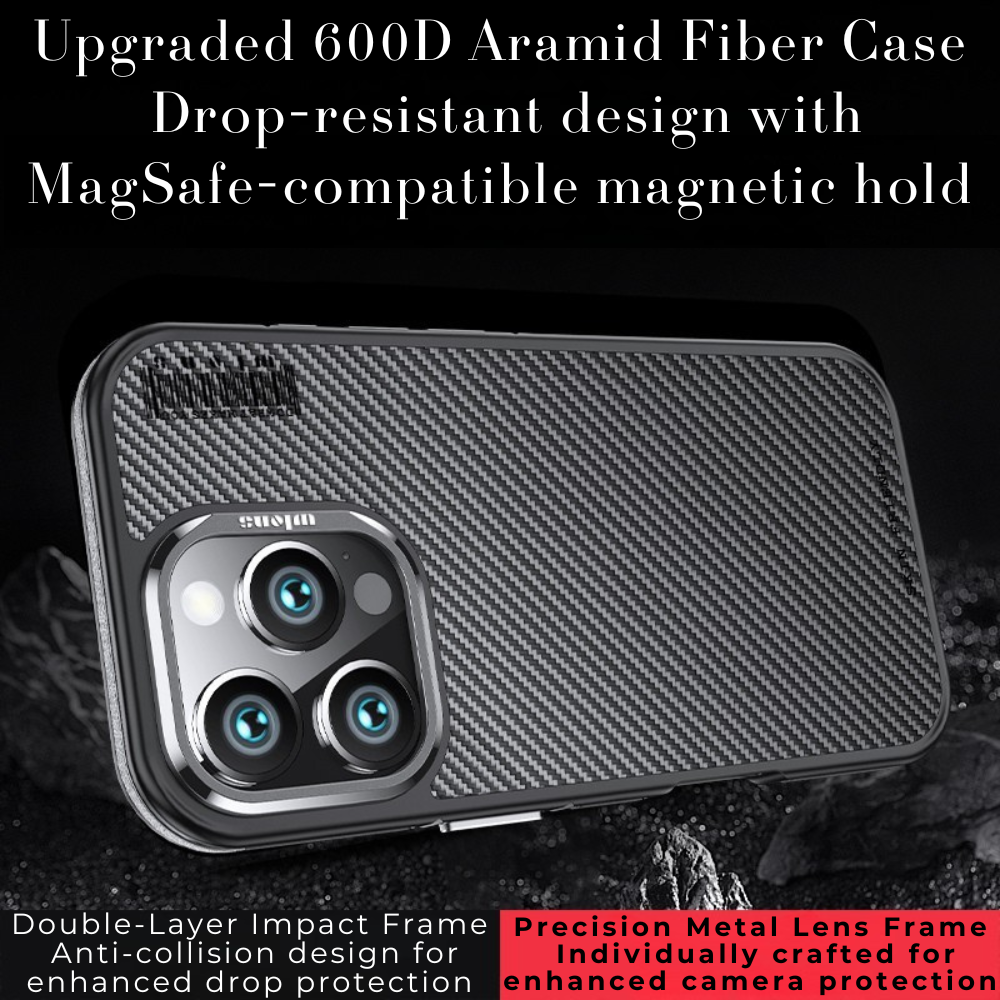 Premium iPhone Case MagSafe Compatible Magnetic Protective Cover Aramid Fiber 600D Ultra Thin Lightweight Shockproof Carbon Texture Slim Design