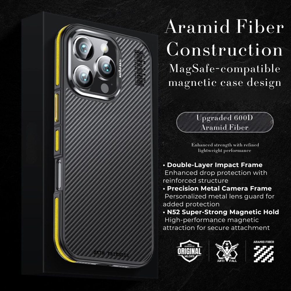 Premium iPhone Case MagSafe Compatible Magnetic Protective Cover Aramid Fiber 600D Ultra Thin Lightweight Shockproof Carbon Texture Slim Design