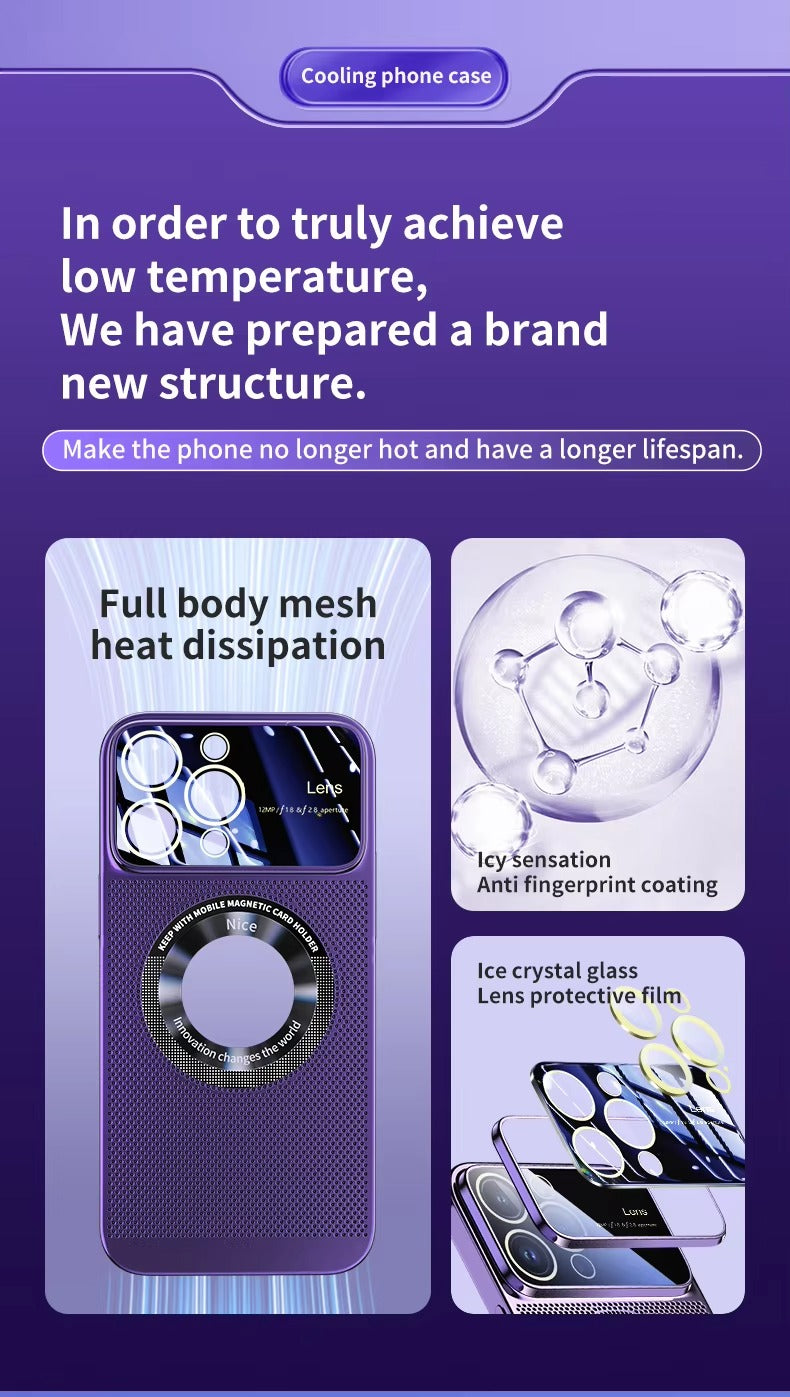 Premium iPhone Case MagSafe Compatible Magnetic Protective Cover Cooling Mesh Back Shockproof PC TPU Frame Camera Lens Protection Ultra Thin Full Protection