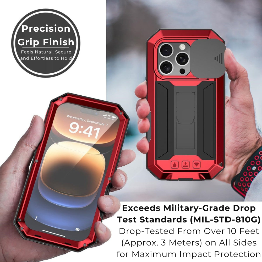 Premium iPhone Case MagSafe Compatible Magnetic Protective Cover Military Heavy Duty Metal Armor Full Body Hybrid Design Slide Camera Cover Tempered Glass Screen Shockproof Waterproof Rugged Design