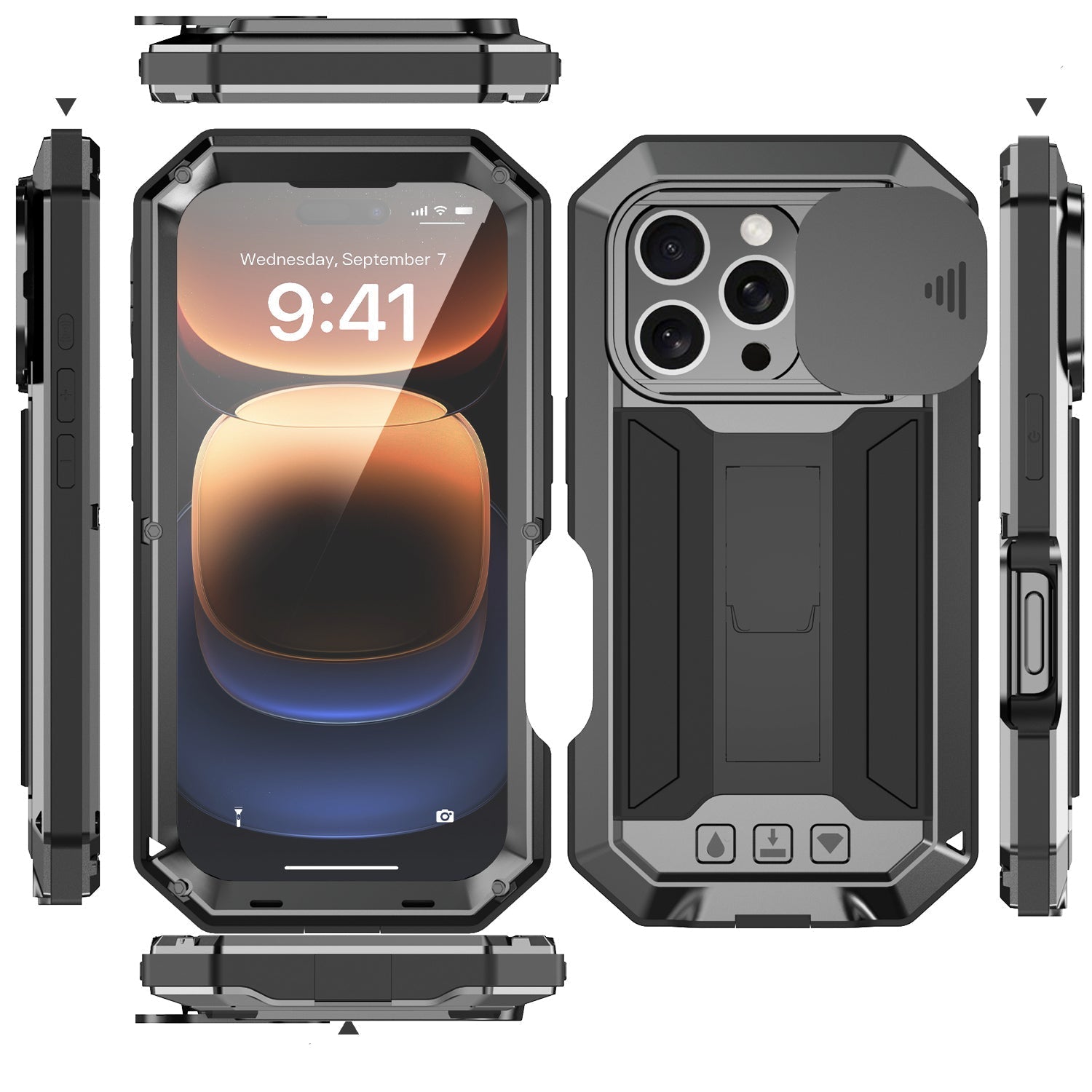 Premium iPhone Case MagSafe Compatible Magnetic Protective Cover Military Heavy Duty Metal Armor Full Body Hybrid Design Slide Camera Cover Tempered Glass Screen Shockproof Waterproof Rugged Design