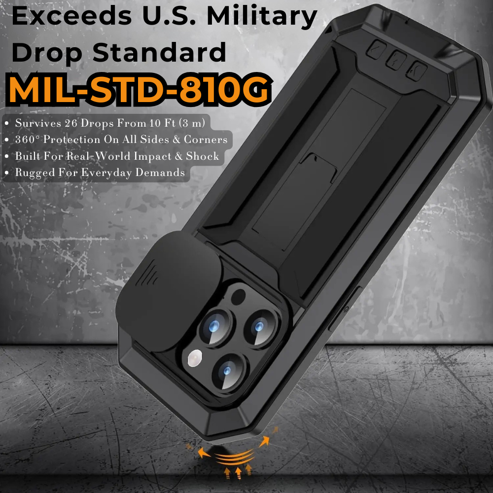 Premium iPhone Case MagSafe Compatible Magnetic Protective Cover Military Heavy Duty Metal Armor Full Body Hybrid Design Slide Camera Cover Tempered Glass Screen Shockproof Waterproof Rugged Design
