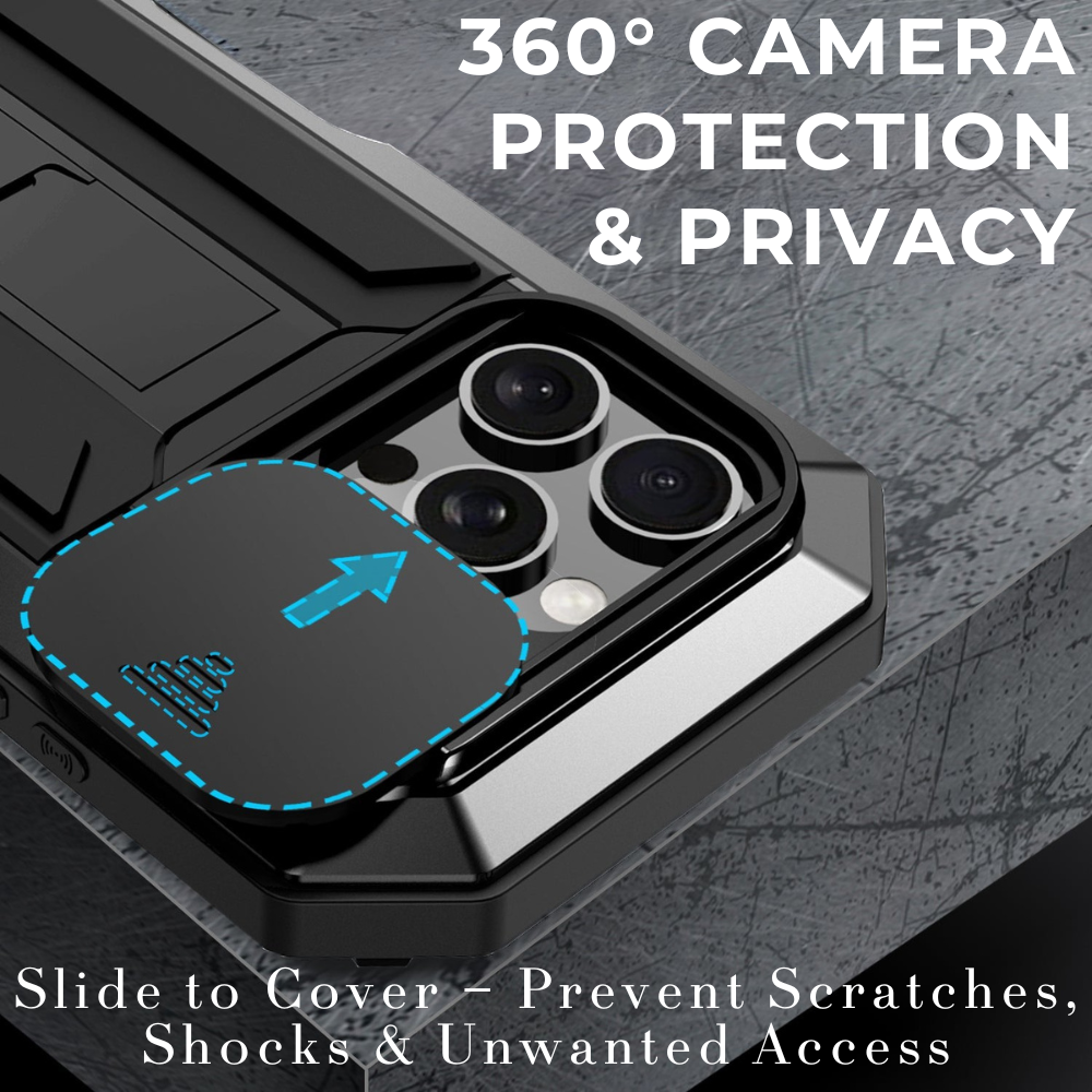 Premium iPhone Case MagSafe Compatible Magnetic Protective Cover Military Heavy Duty Metal Armor Full Body Hybrid Design Slide Camera Cover Tempered Glass Screen Shockproof Waterproof Rugged Design
