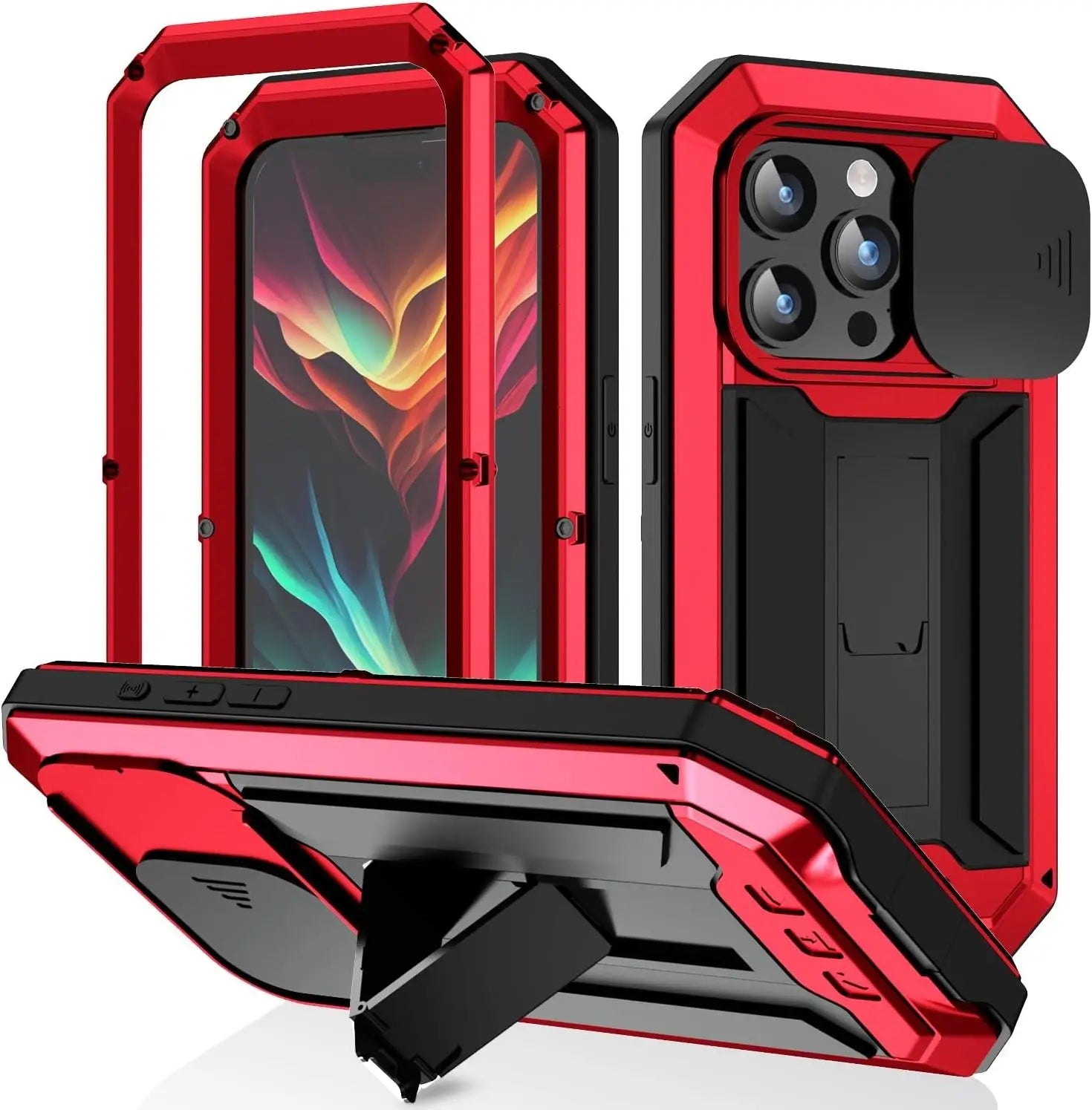 Premium iPhone Case MagSafe Compatible Magnetic Protective Cover Military Heavy Duty Metal Armor Full Body Hybrid Design Slide Camera Cover Tempered Glass Screen Shockproof Waterproof Rugged Design