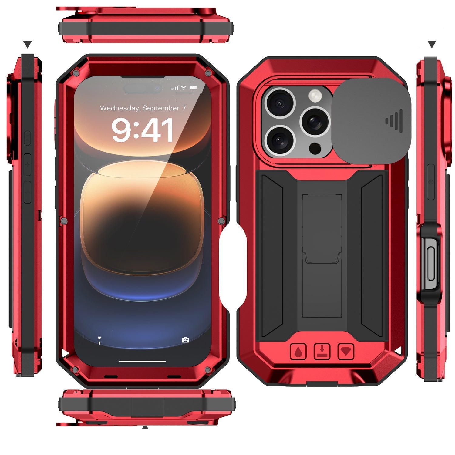 Premium iPhone Case MagSafe Compatible Magnetic Protective Cover Military Heavy Duty Metal Armor Full Body Hybrid Design Slide Camera Cover Tempered Glass Screen Shockproof Waterproof Rugged Design
