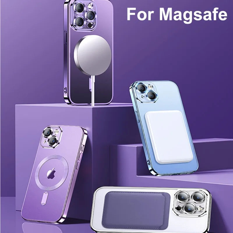 Premium iPhone Case MagSafe Compatible Magnetic Protective Cover Plating Frame TPU Shockproof Design Camera Lens Protection Slim Durable Finish