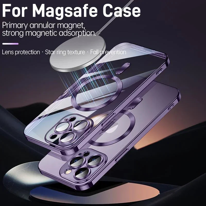 Premium iPhone Case MagSafe Compatible Magnetic Protective Cover Plating Frame TPU Shockproof Design Camera Lens Protection Slim Durable Finish