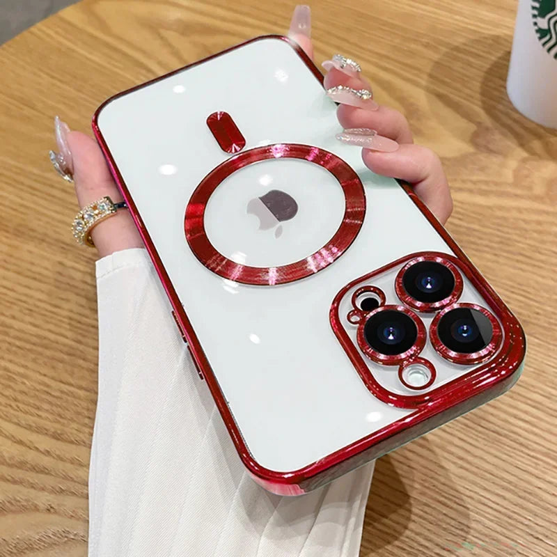 Premium iPhone Case MagSafe Compatible Magnetic Protective Cover Plating Frame TPU Shockproof Design Camera Lens Protection Slim Durable Finish