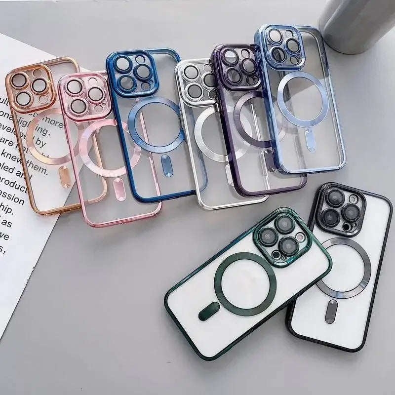 Premium iPhone Case MagSafe Compatible Magnetic Protective Cover Plating Frame TPU Shockproof Design Camera Lens Protection Slim Durable Finish