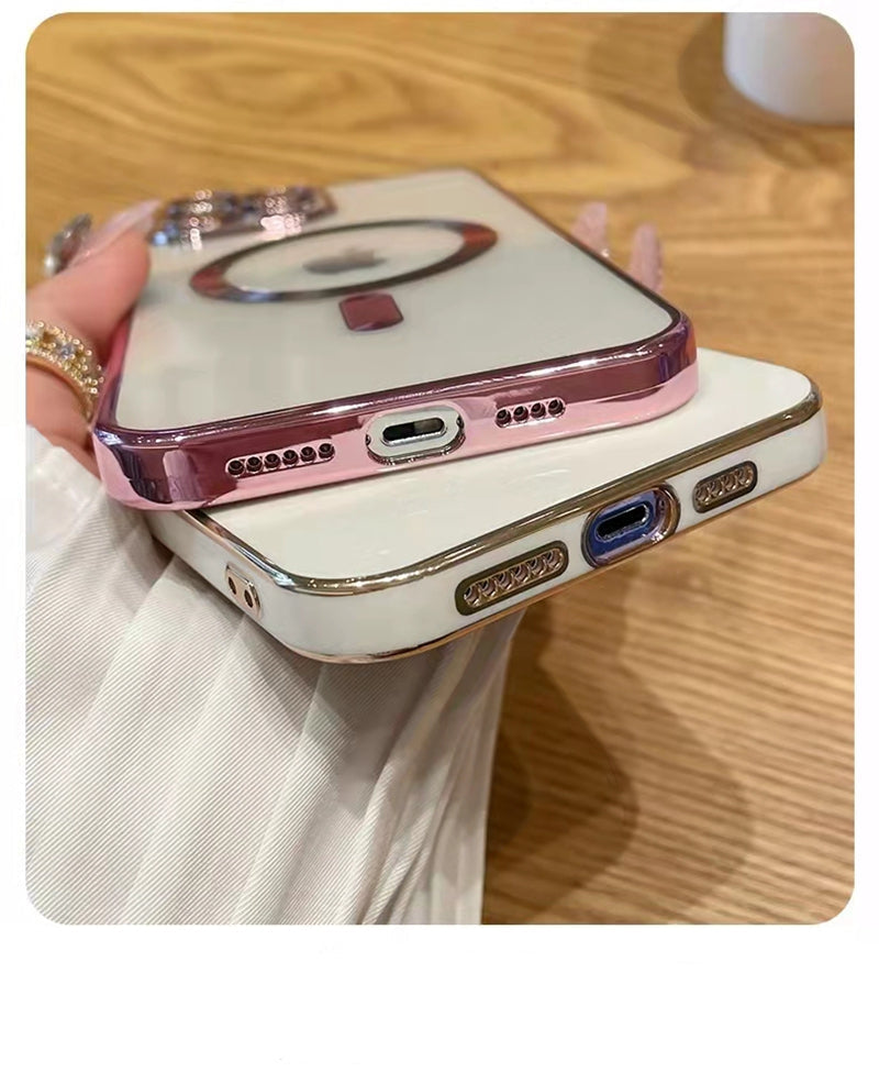 Premium iPhone Case MagSafe Compatible Magnetic Protective Cover Plating Frame TPU Shockproof Design Camera Lens Protection Slim Durable Finish