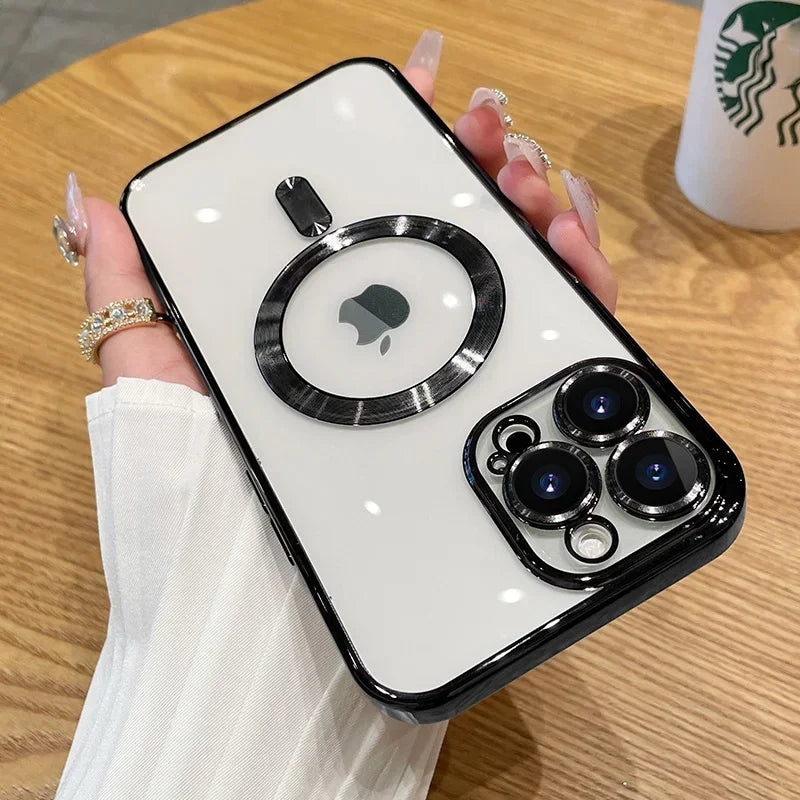 Premium iPhone Case MagSafe Compatible Magnetic Protective Cover Plating Frame TPU Shockproof Design Camera Lens Protection Slim Durable Finish