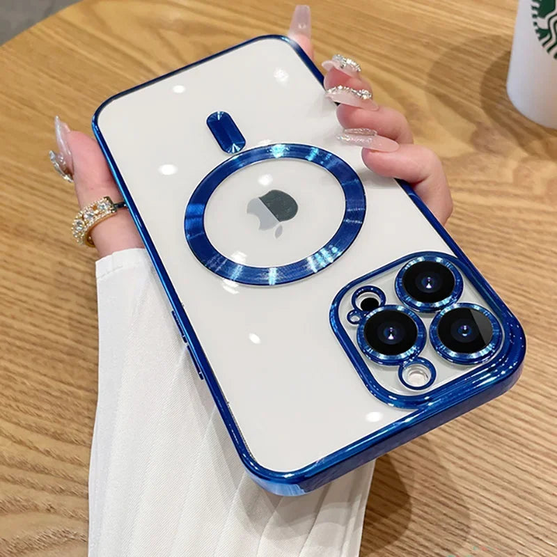 Premium iPhone Case MagSafe Compatible Magnetic Protective Cover Plating Frame TPU Shockproof Design Camera Lens Protection Slim Durable Finish