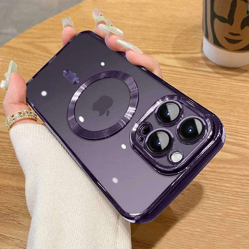 Premium iPhone Case MagSafe Compatible Magnetic Protective Cover Plating Frame TPU Shockproof Design Camera Lens Protection Slim Durable Finish