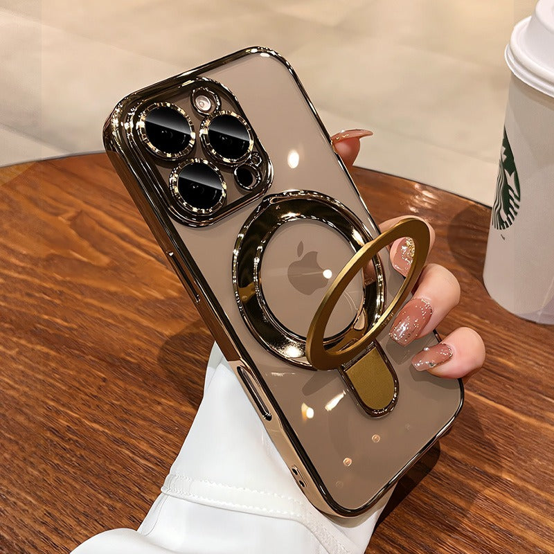Premium iPhone Case MagSafe Compatible Magnetic Protective Cover Transparent Acrylic Back Plating Frame Built-in Stand Shockproof PC Bumper Slim Design