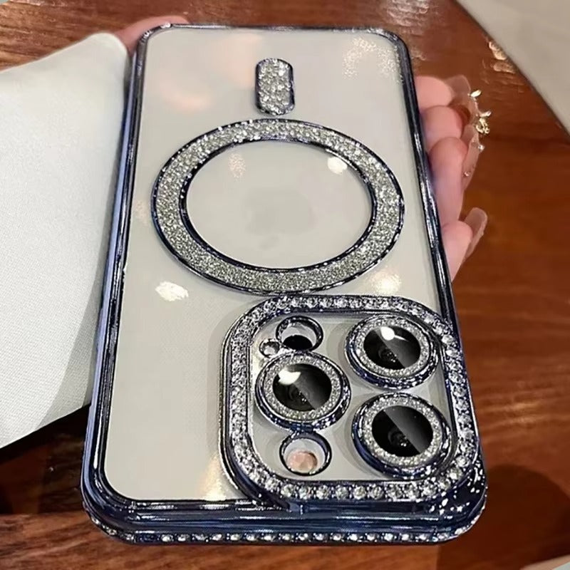 Premium iPhone Case MagSafe Compatible Magnetic Protective Cover Transparent Glitter Diamond Design Shockproof Bumper Camera Lens Protection Ultra Thin Slim
