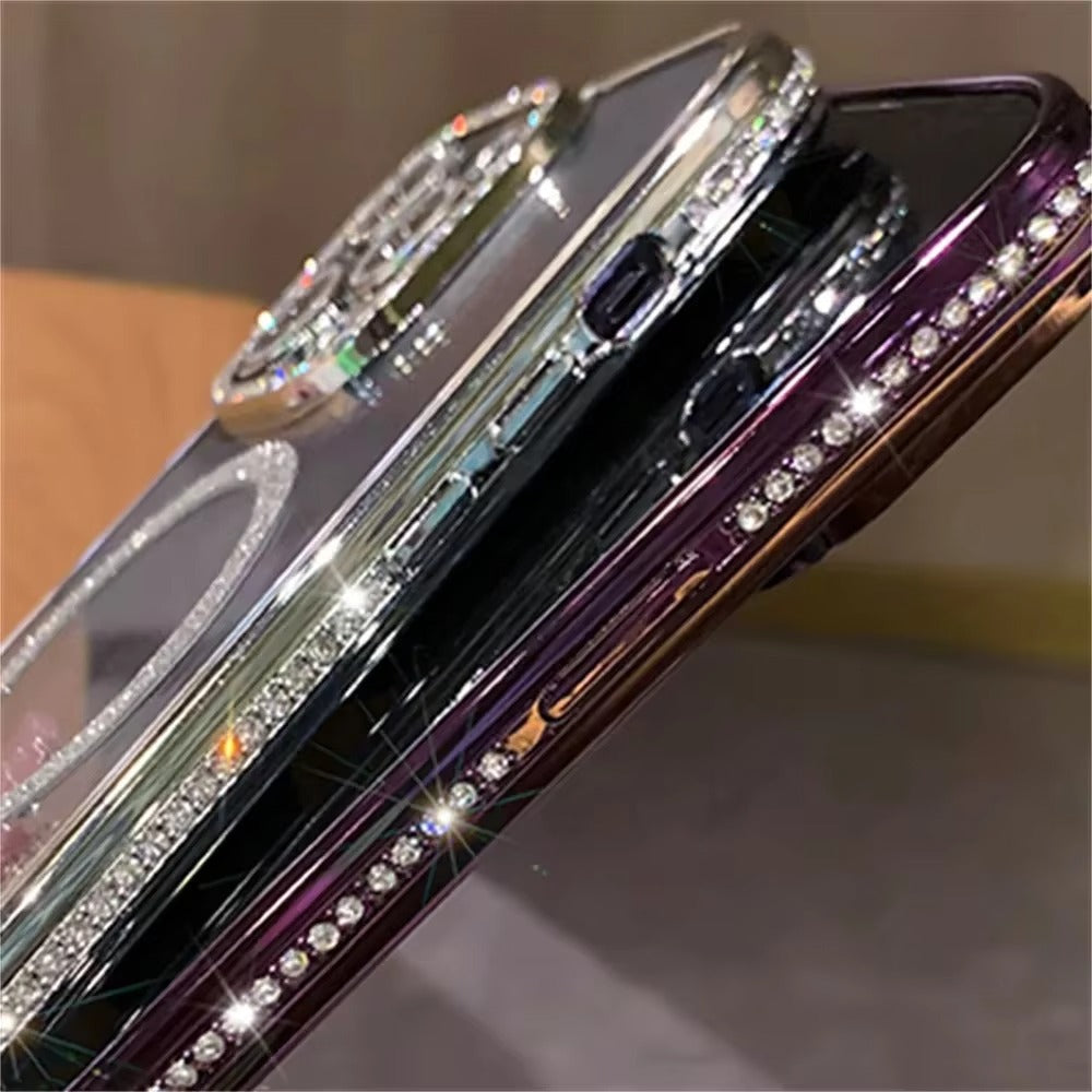 Premium iPhone Case MagSafe Compatible Magnetic Protective Cover Transparent Glitter Diamond Design Shockproof Bumper Camera Lens Protection Ultra Thin Slim