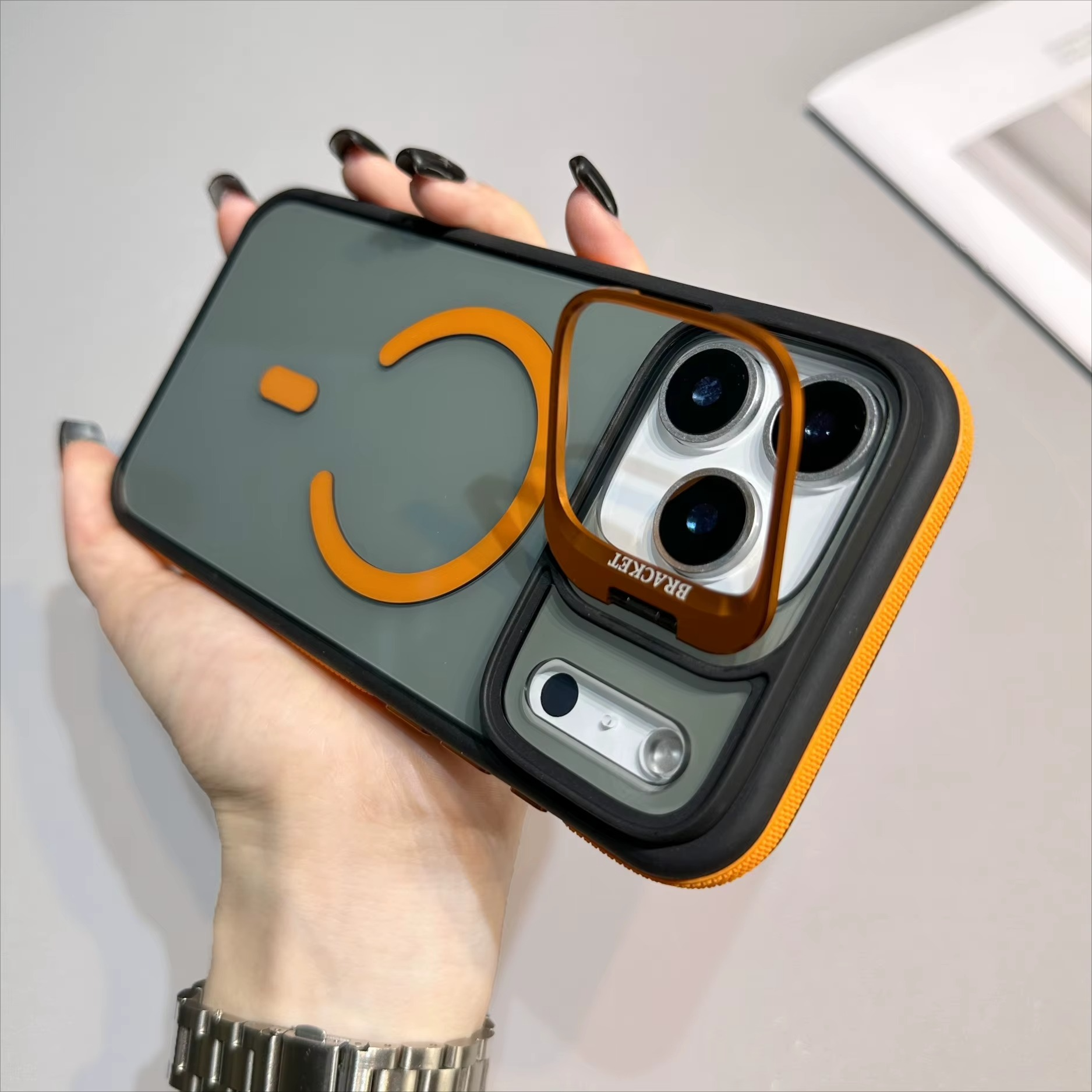 Premium iPhone Case MagSafe Compatible Magnetic Protective Cover Transparent Matte Back Built-in Kickstand Shockproof Protection Camera Lens Guard Slim Design