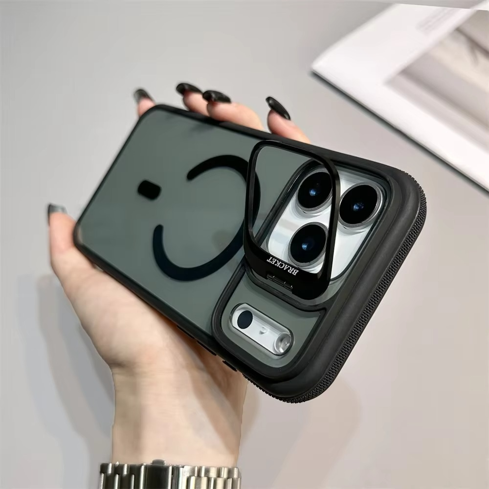 Premium iPhone Case MagSafe Compatible Magnetic Protective Cover Transparent Matte Back Built-in Kickstand Shockproof Protection Camera Lens Guard Slim Design
