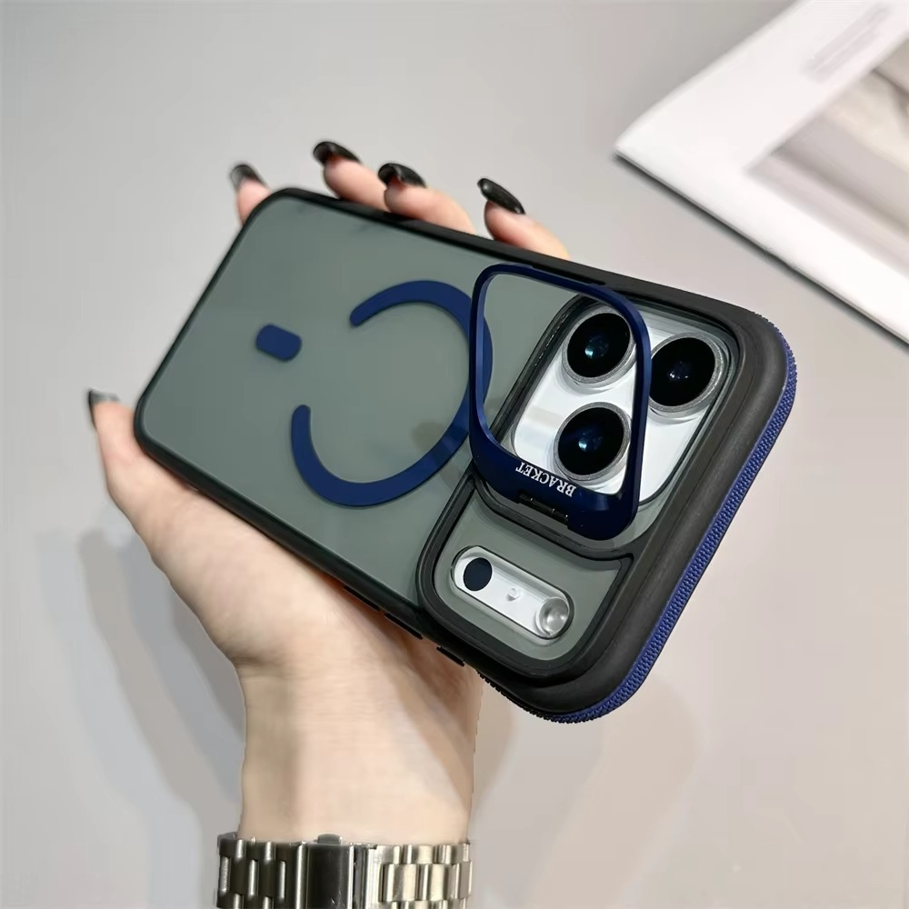 Premium iPhone Case MagSafe Compatible Magnetic Protective Cover Transparent Matte Back Built-in Kickstand Shockproof Protection Camera Lens Guard Slim Design