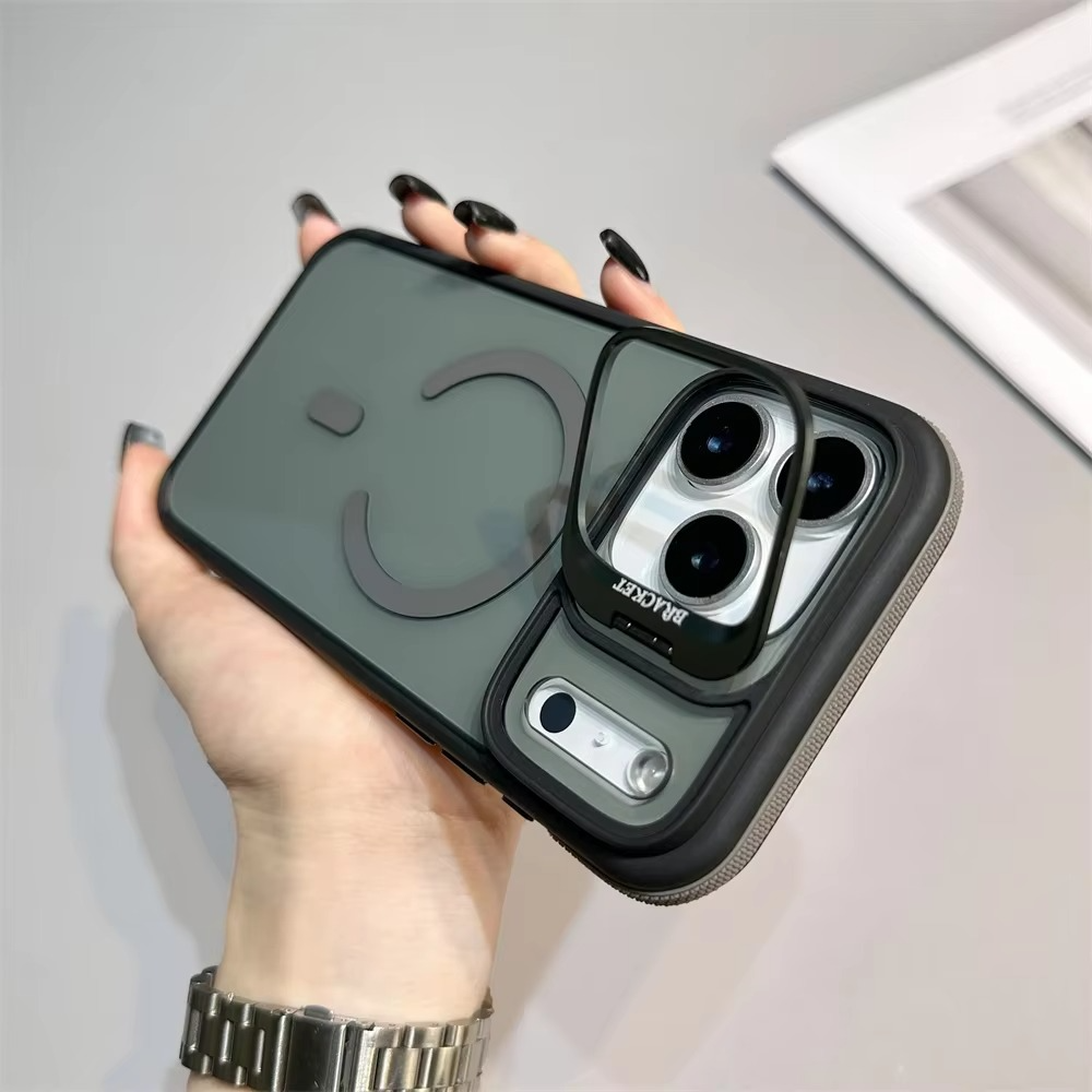 Premium iPhone Case MagSafe Compatible Magnetic Protective Cover Transparent Matte Back Built-in Kickstand Shockproof Protection Camera Lens Guard Slim Design