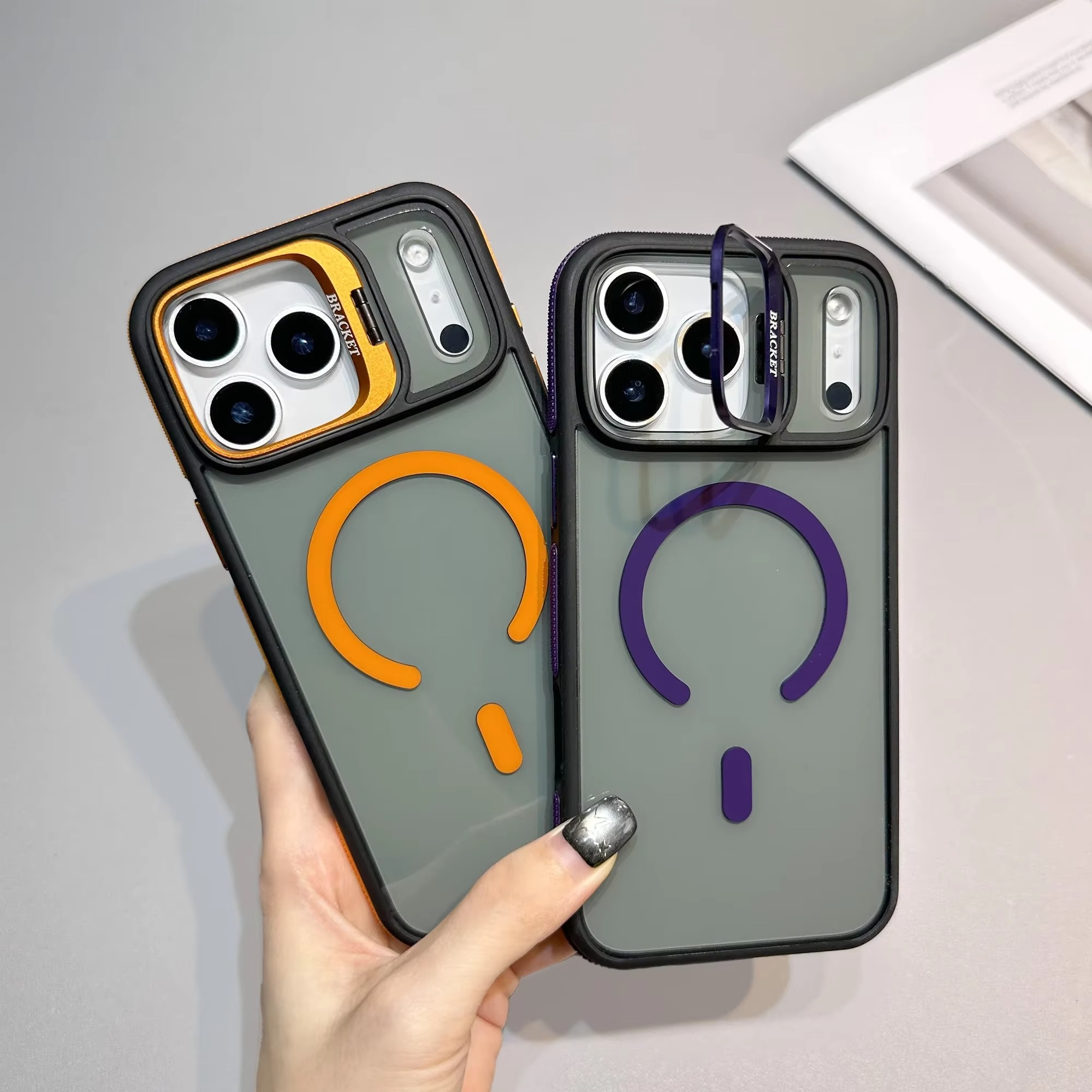 Premium iPhone Case MagSafe Compatible Magnetic Protective Cover Transparent Matte Back Built-in Kickstand Shockproof Protection Camera Lens Guard Slim Design