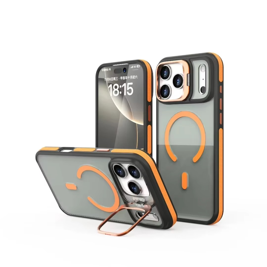 Premium iPhone Case MagSafe Compatible Magnetic Protective Cover Transparent Matte Back Built-in Kickstand Shockproof Protection Camera Lens Guard Slim Design