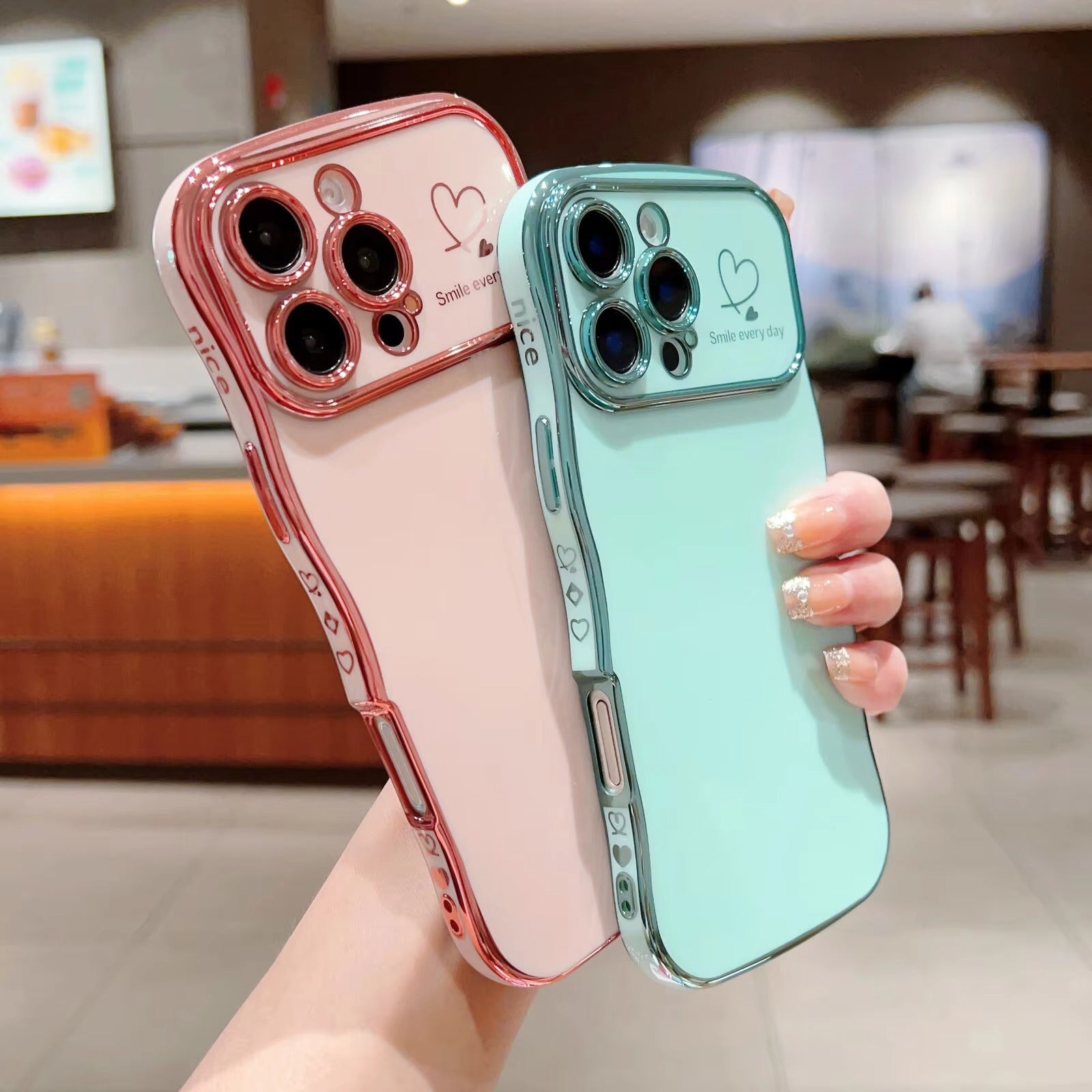 Premium iPhone Case MagSafe Compatible Magnetic Protective Cover Transparent Plating Wave Heart Design Shockproof Camera Lens Protection Ultra Thin Full Protection