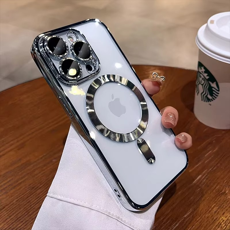 Premium iPhone Case MagSafe Compatible Magnetic Protective Cover Transparent TPU Desert Gold Finish Shockproof Camera Lens Protection Slim Design