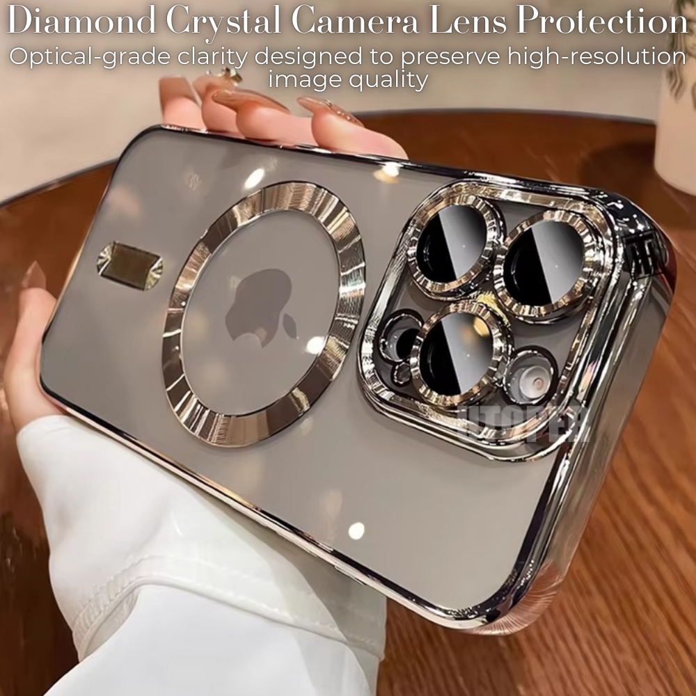 Premium iPhone Case MagSafe Compatible Magnetic Protective Cover Transparent TPU Desert Gold Finish Shockproof Camera Lens Protection Slim Design