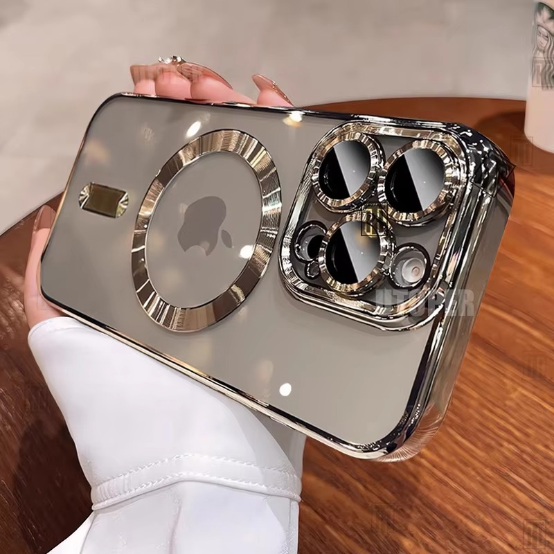 Premium iPhone Case MagSafe Compatible Magnetic Protective Cover Transparent TPU Desert Gold Finish Shockproof Camera Lens Protection Slim Design