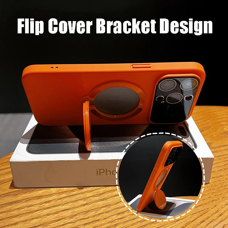Premium iPhone Case MagSafe Compatible Magnetic Rotating Ring Stand Shockproof Protective Cover Foldable Kickstand Camera Lens Protection Slim Design