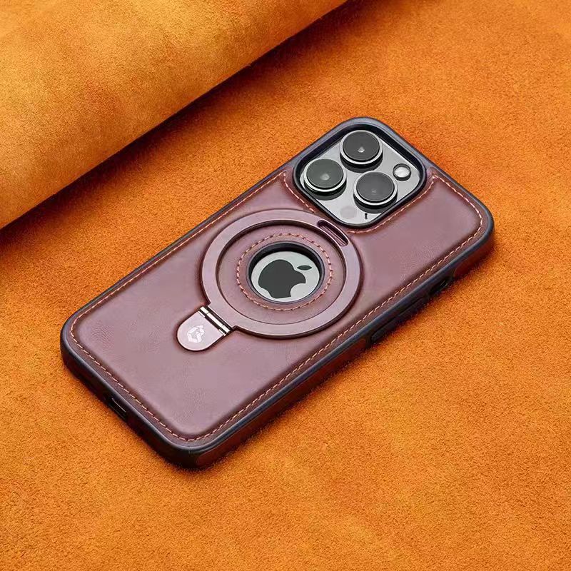 Premium iPhone Case MagSafe Compatible PU Leather Magnetic Ring Stand Shockproof Protective Cover 360 Rotating Kickstand Camera Lens Protection Slim Design