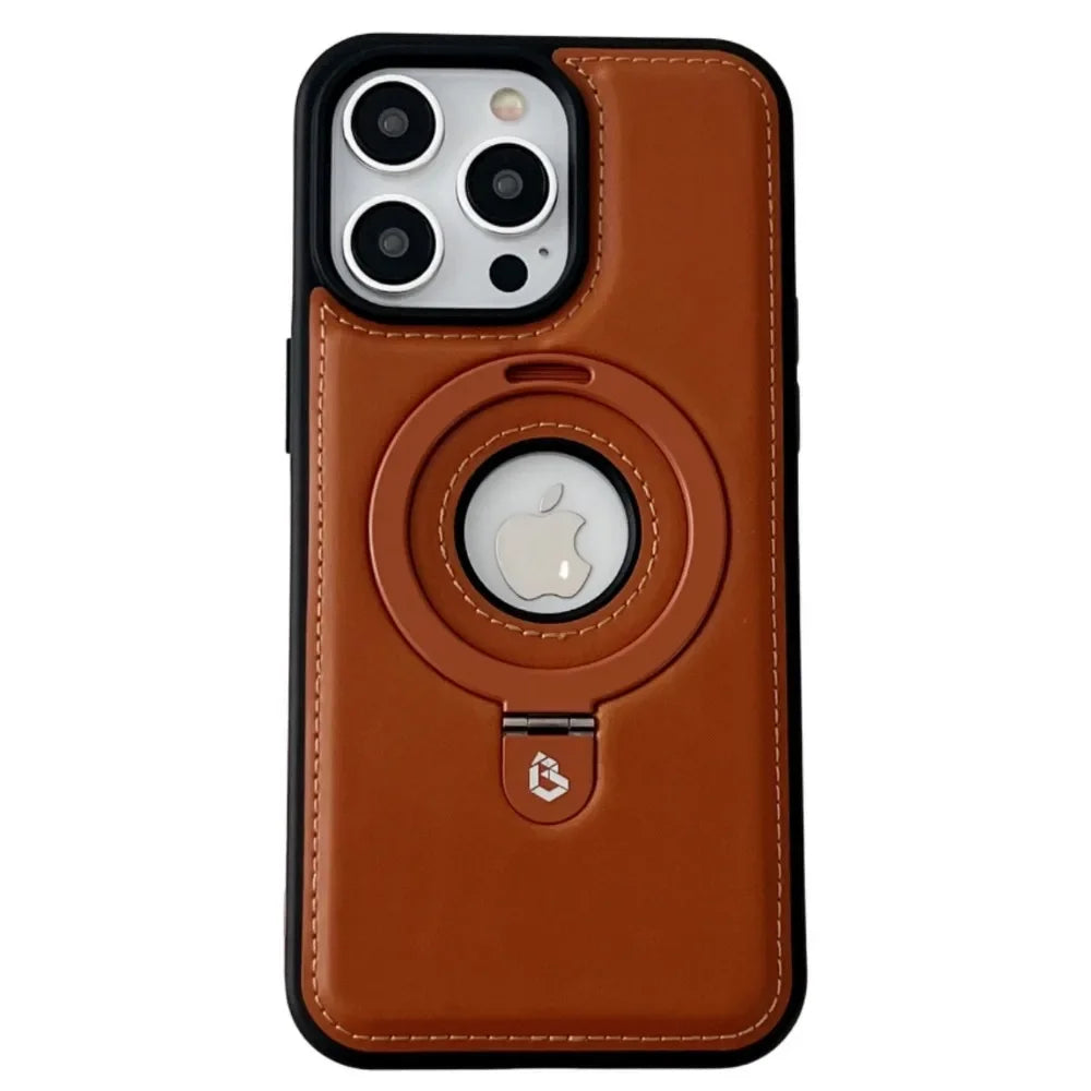 Premium iPhone Case MagSafe Compatible PU Leather Magnetic Ring Stand Shockproof Protective Cover 360 Rotating Kickstand Camera Lens Protection Slim Design