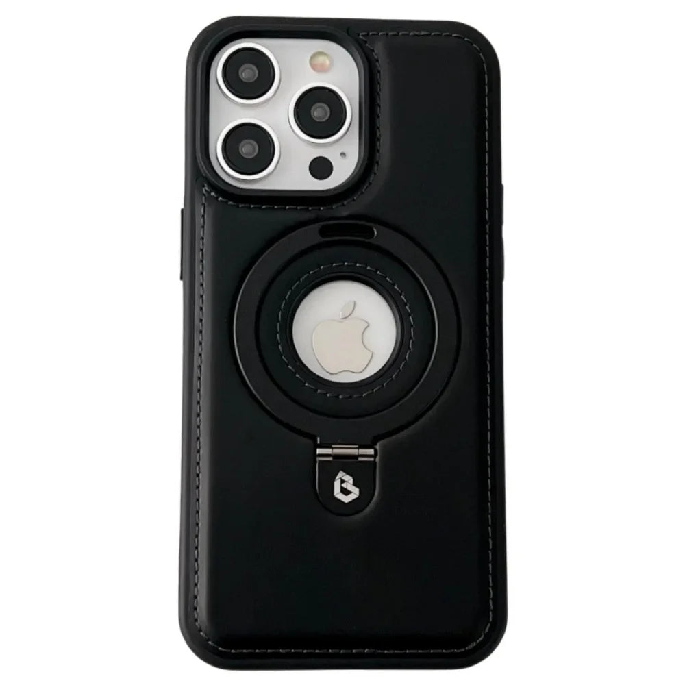 Premium iPhone Case MagSafe Compatible PU Leather Magnetic Ring Stand Shockproof Protective Cover 360 Rotating Kickstand Camera Lens Protection Slim Design