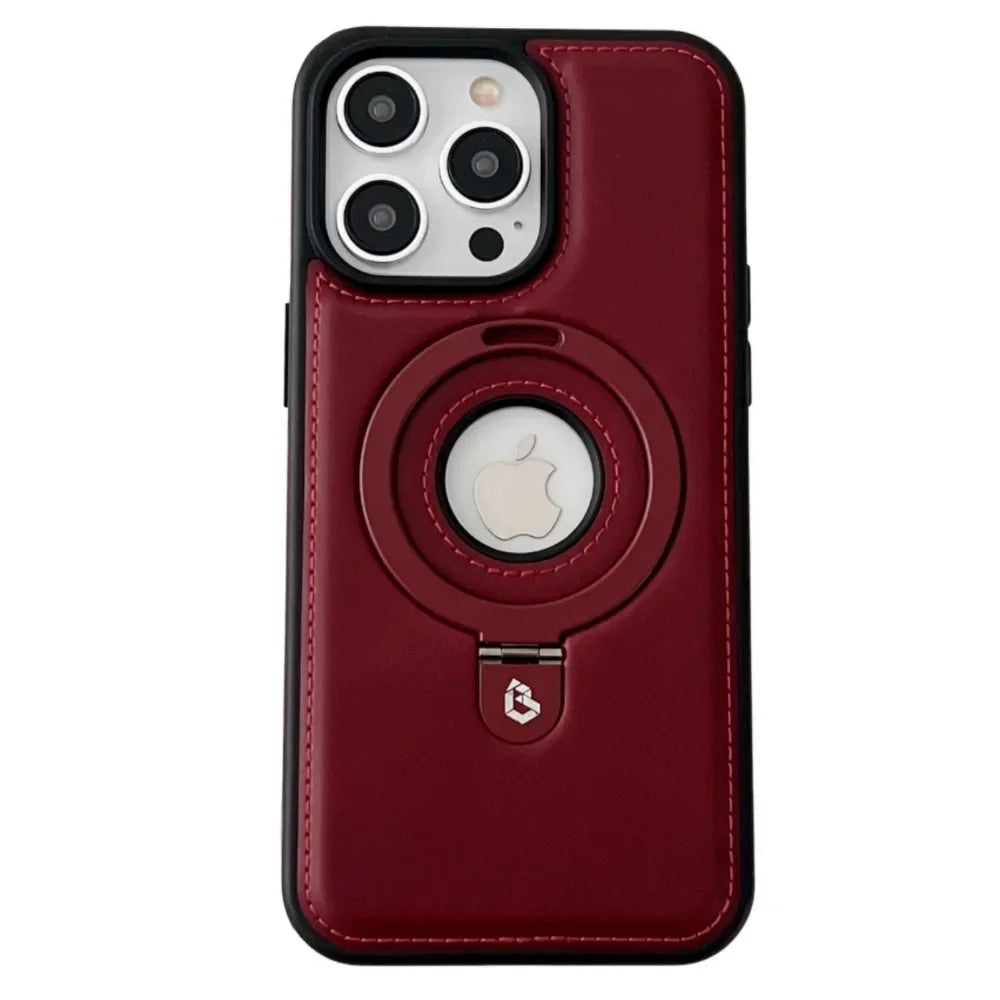 Premium iPhone Case MagSafe Compatible PU Leather Magnetic Ring Stand Shockproof Protective Cover 360 Rotating Kickstand Camera Lens Protection Slim Design