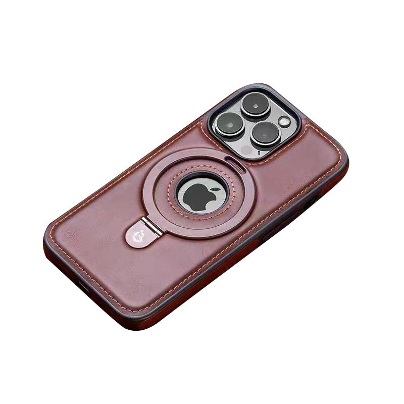Premium iPhone Case MagSafe Compatible PU Leather Magnetic Ring Stand Shockproof Protective Cover 360 Rotating Kickstand Camera Lens Protection Slim Design